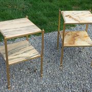Pair of neoclassical side tables in bronze, brass, marble, and o.