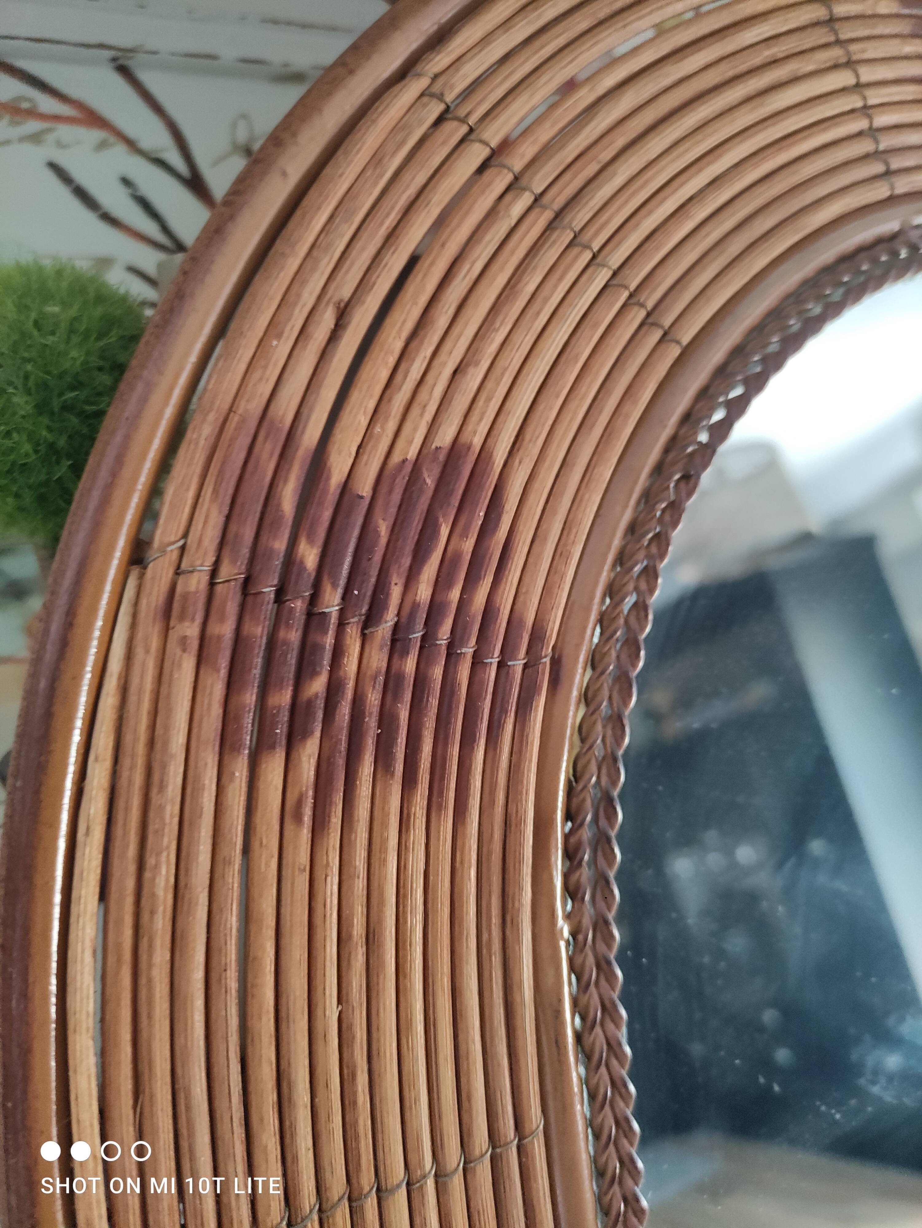 Vintage rattan arch mirror medium honey burnt leaf and metal decoration