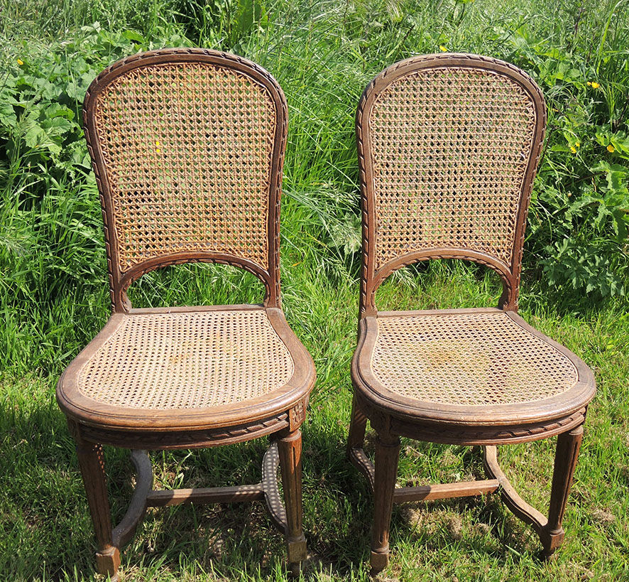 2 carved wood chairs & canning