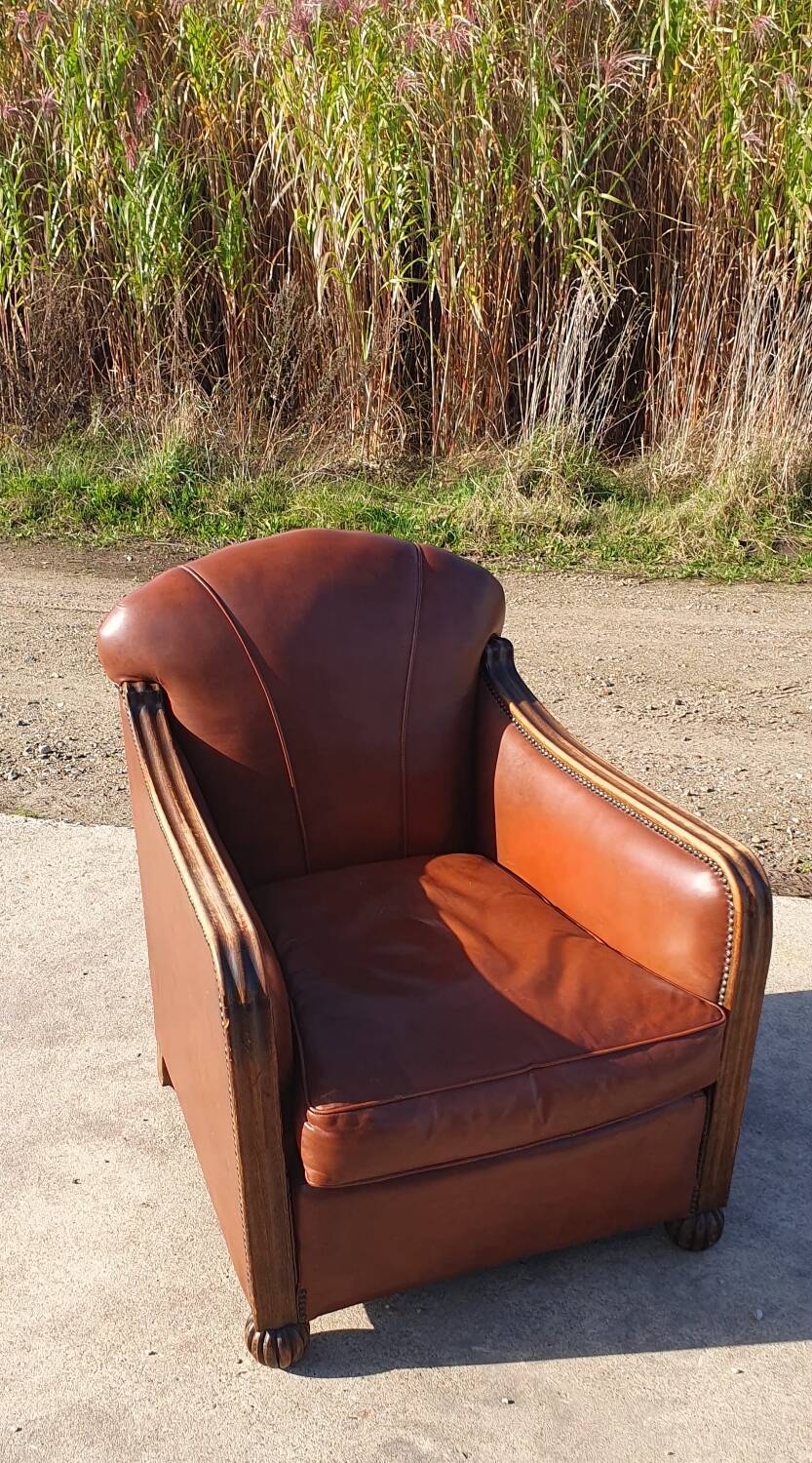 Vintage leatherette brown Art deco style chair 1950s