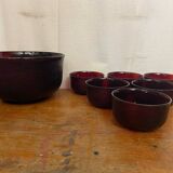 Salad bowl + 6 vintage ARCOROC Sierra molded glass bowls, ruby red, Vinta