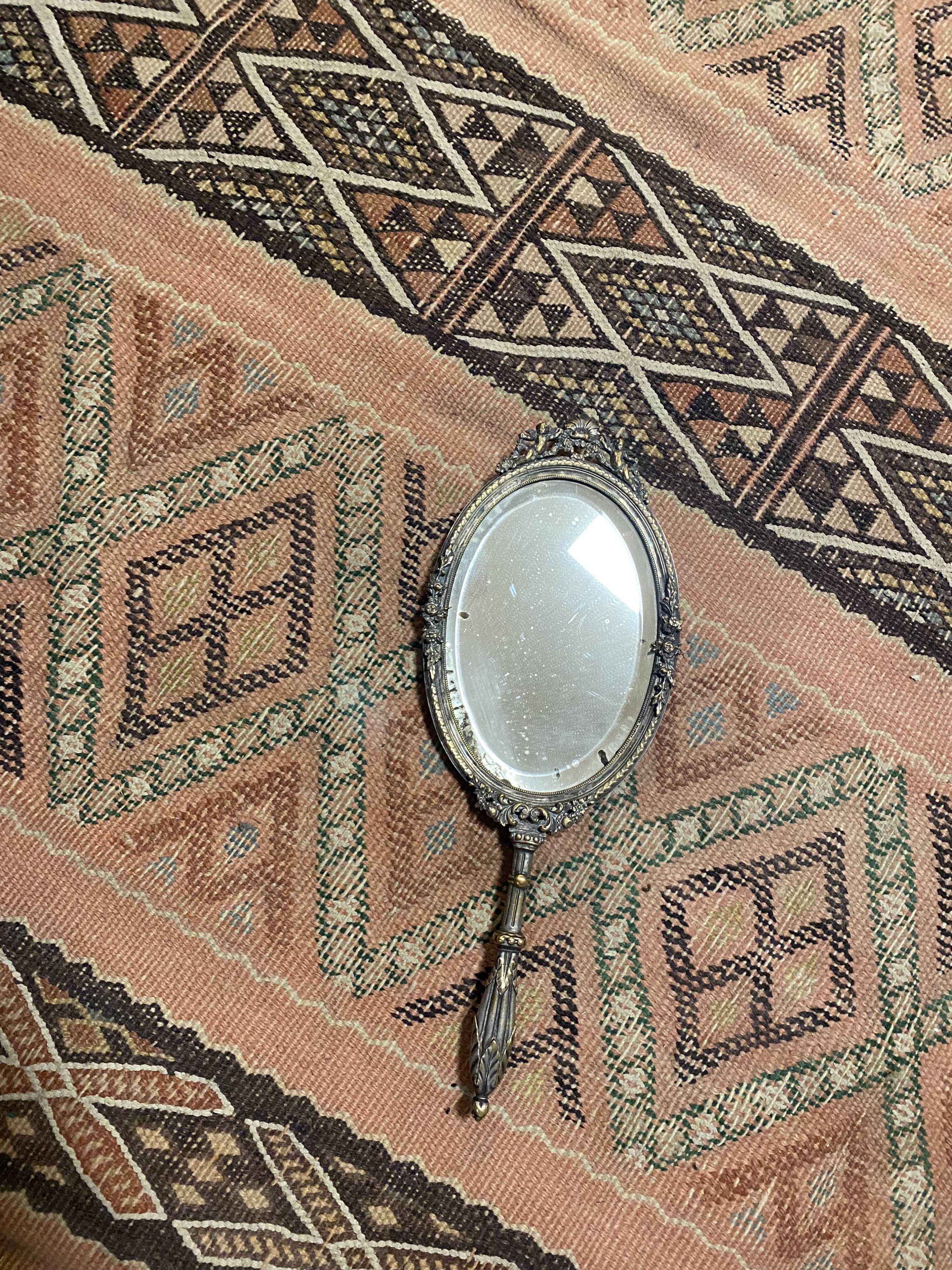 Hand mirror Napoleon silver metal III 12x33cm