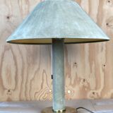 Lampe de table cuir vert daim et laiton, années 1970