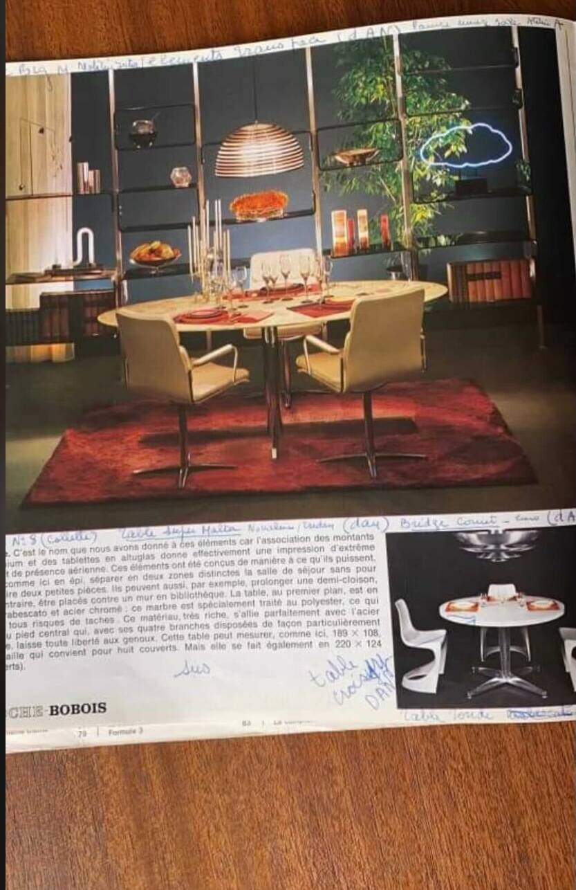 Table à manger en marbre beige Super Malta par Roche Bobois, France, 1980