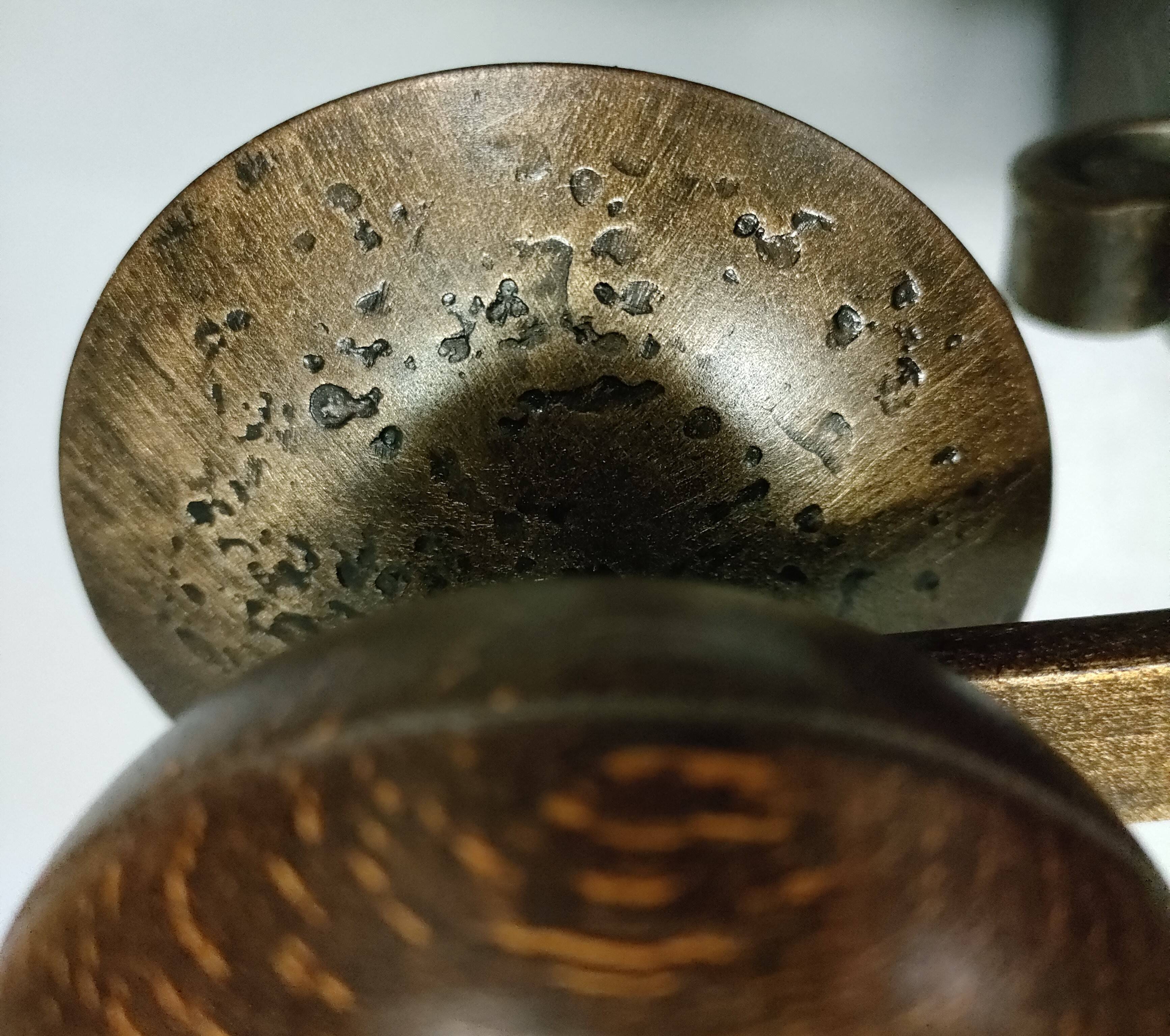 Medieval 2-light chandelier ~ hammered and patinated wrought iron ~ oak ~ 60s ~ France