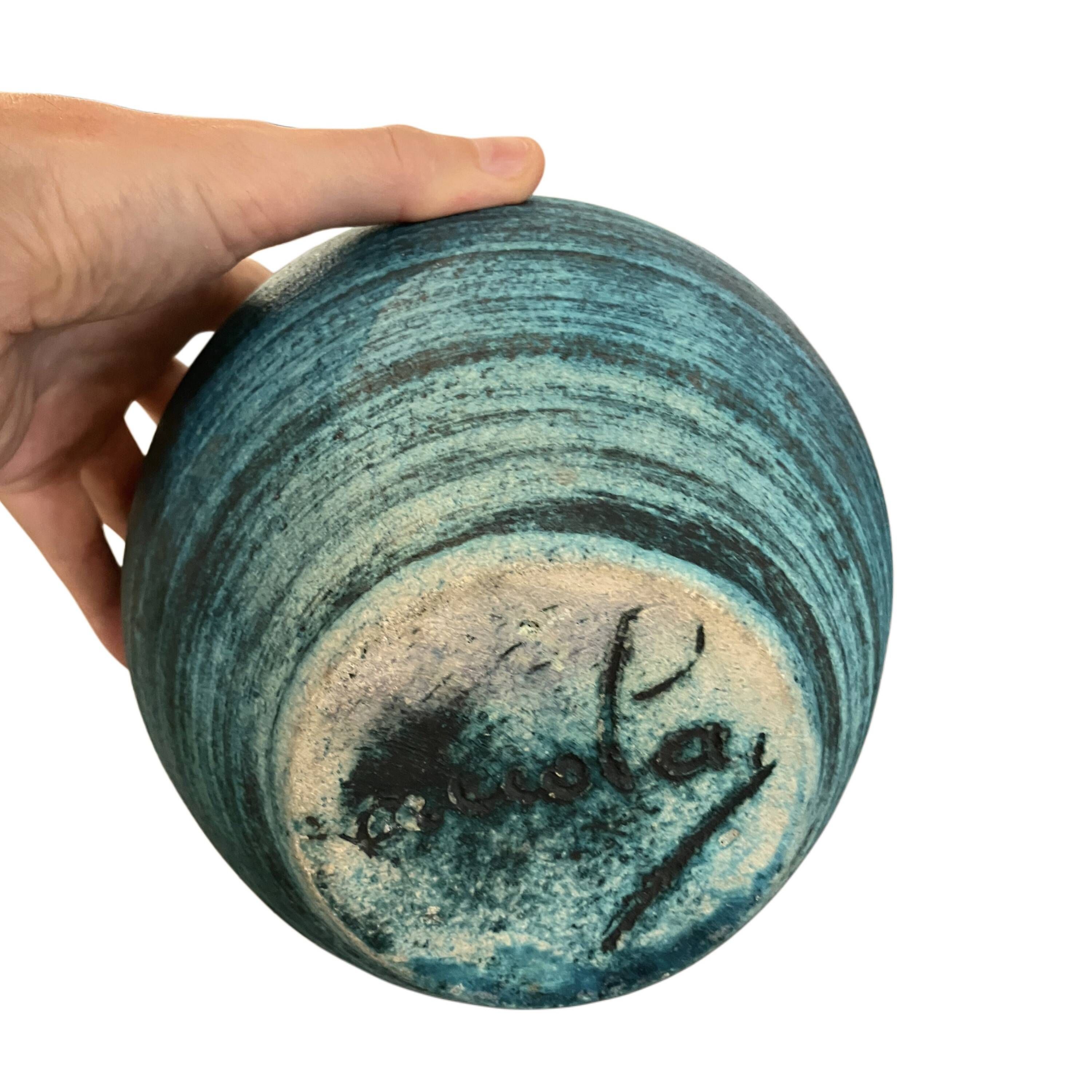 Accolay, blue ceramic vase, "gauloise" collection, 1960s