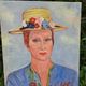 Canvas signed portrait "woman with straw hat"