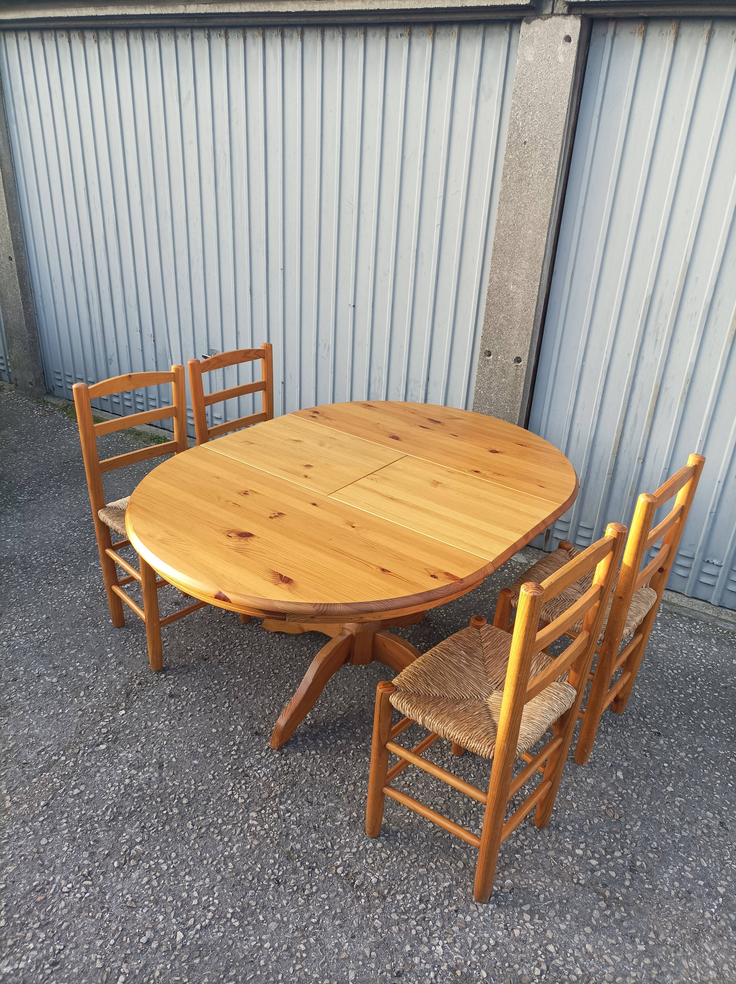 Old dining table vintage pine wooden chairs
