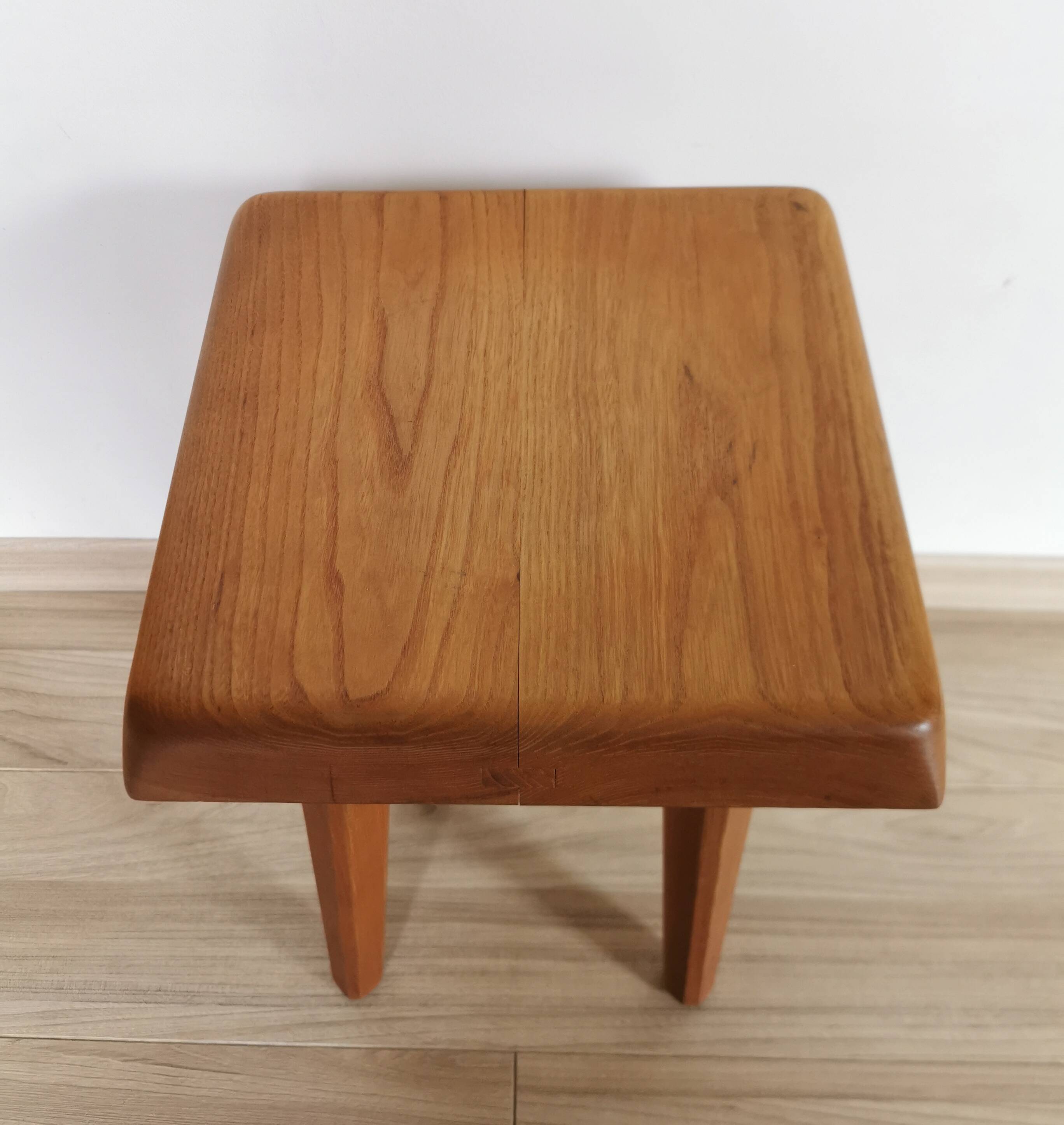 Vintage elm wood stool S01 design by Pierre Chapo 1960