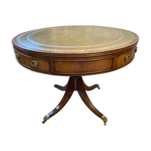 Table tambour 1900  merisier cuir