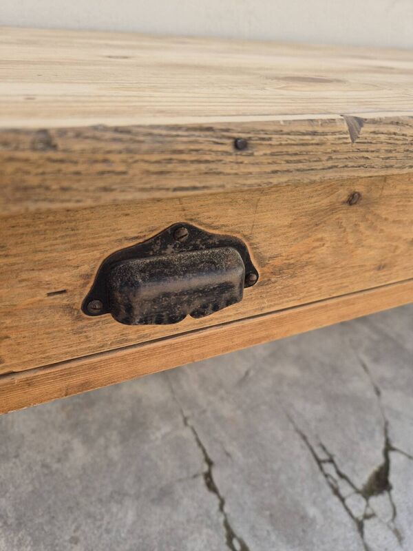 Table de ferme magasin rustique ancienne 2 tiroirs -2m22