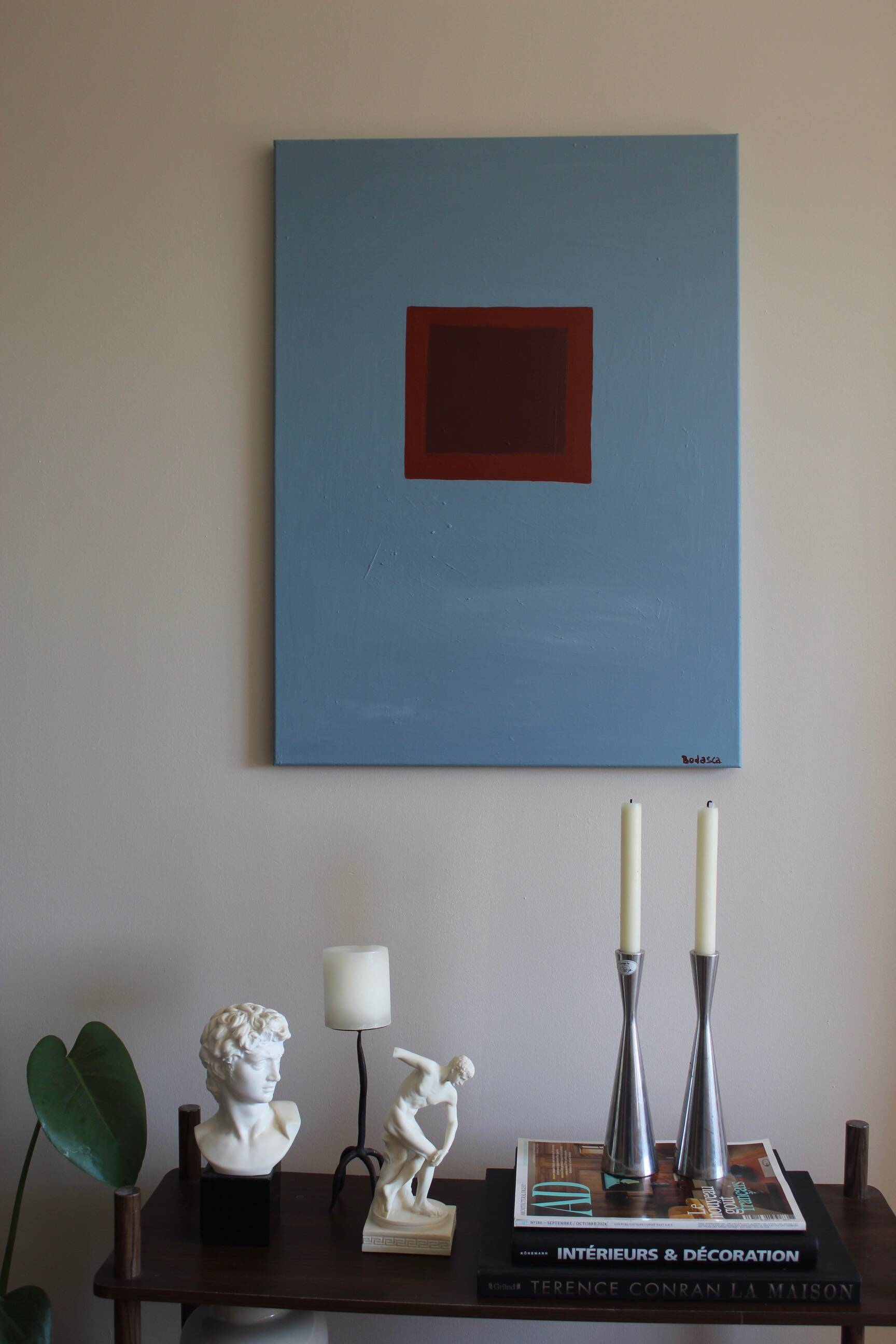 Minimalist canvas painting "Silent blue" 73x54cm