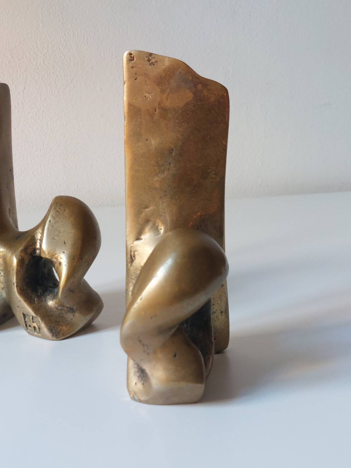 Super rare pair of brutalist brass bookends by David Marshall.
