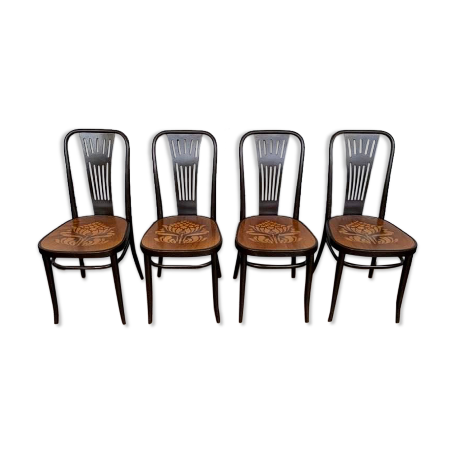 Lot 4 chairs bistrot wood curve stamp tuna and decor seat art nouveau