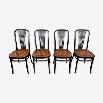 Lot 4 chairs bistrot wood curve stamp tuna and decor seat art nouveau