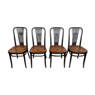 Lot 4 chaises bistrot bois courbe estampille thonet decor assise art nouveau