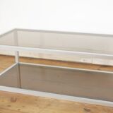 Aluminium coffee table and smoked glasses, France, circa 1980
