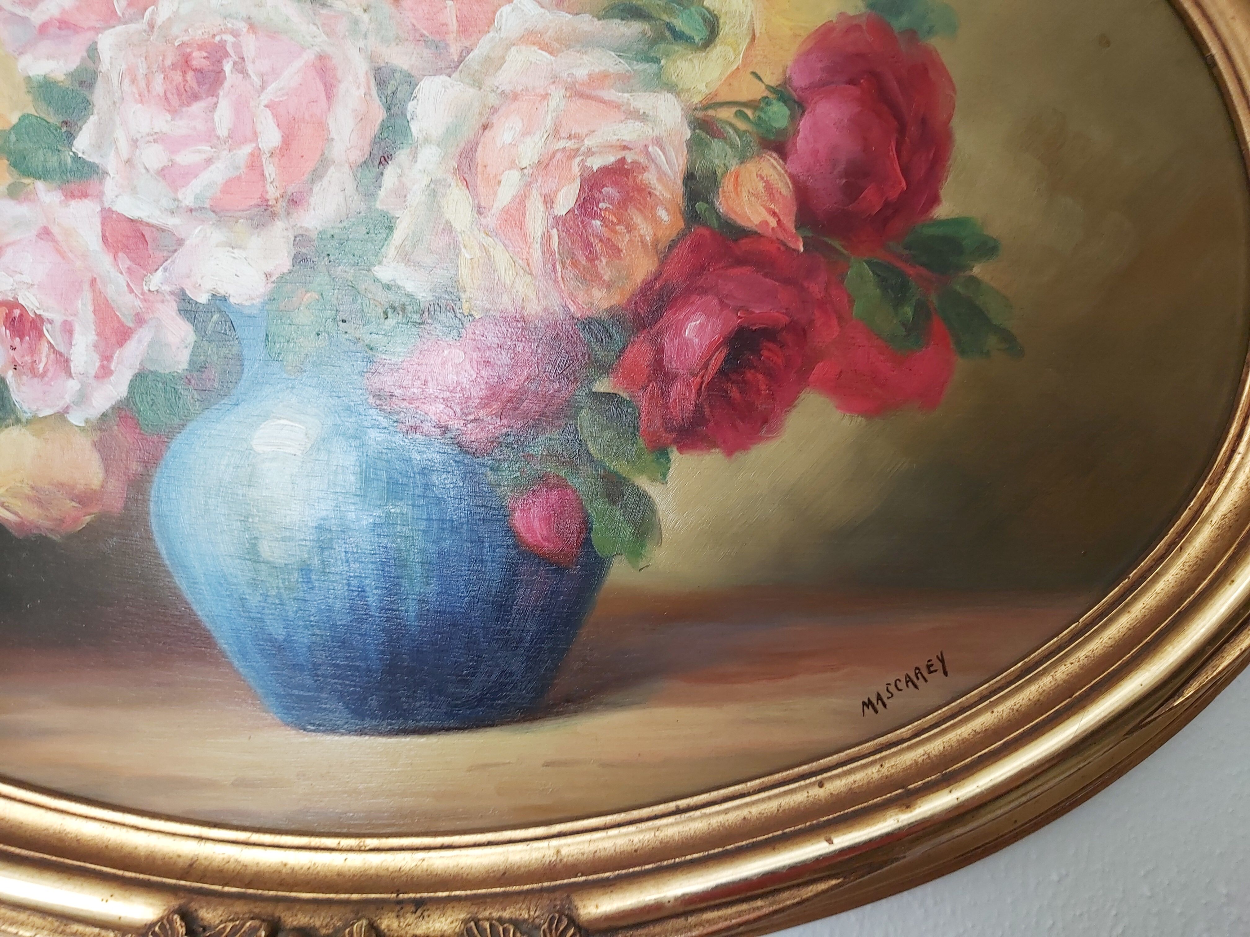 Oil on flower bouquet panel by Mascarey