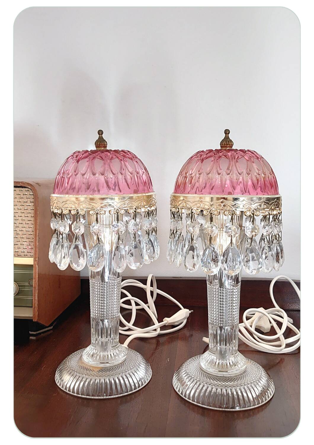 Michelotti Crystal Glass Prism Boudoir Parlor Lamps 1950s
