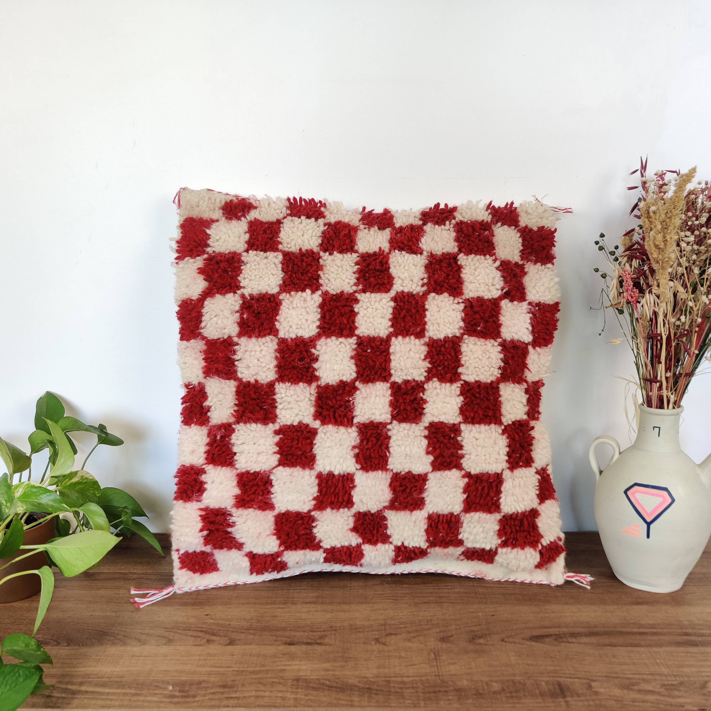 Berber Cushion Red Damier Béni Ouarain
