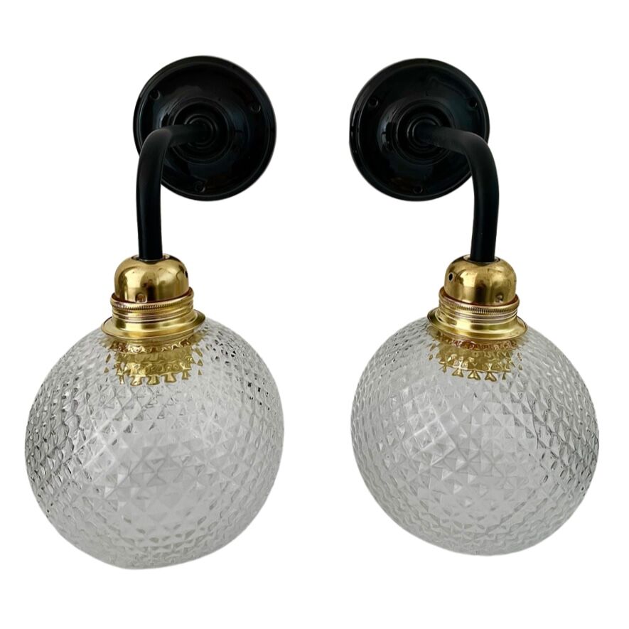 Set of two vintage electrified electrified glass wall lamps