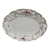 Large oval dish, cream ironstone with embossed patterns and burgundy color