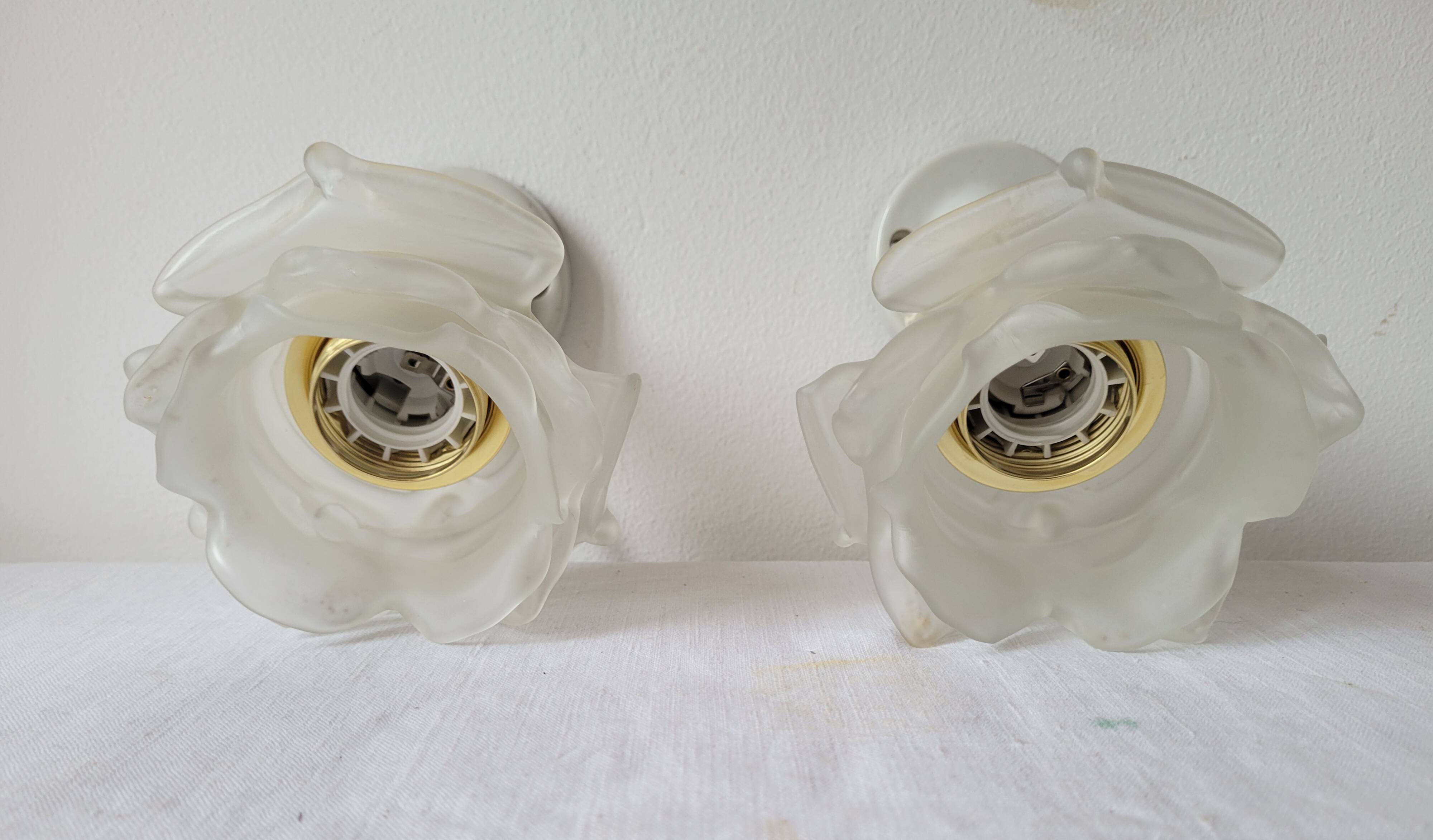 Duo of glass and porcelain flower wall lights