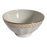 Opaque porcelain bowl with gold trim