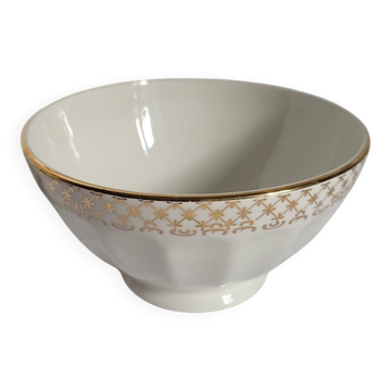 Opaque porcelain bowl with gold trim