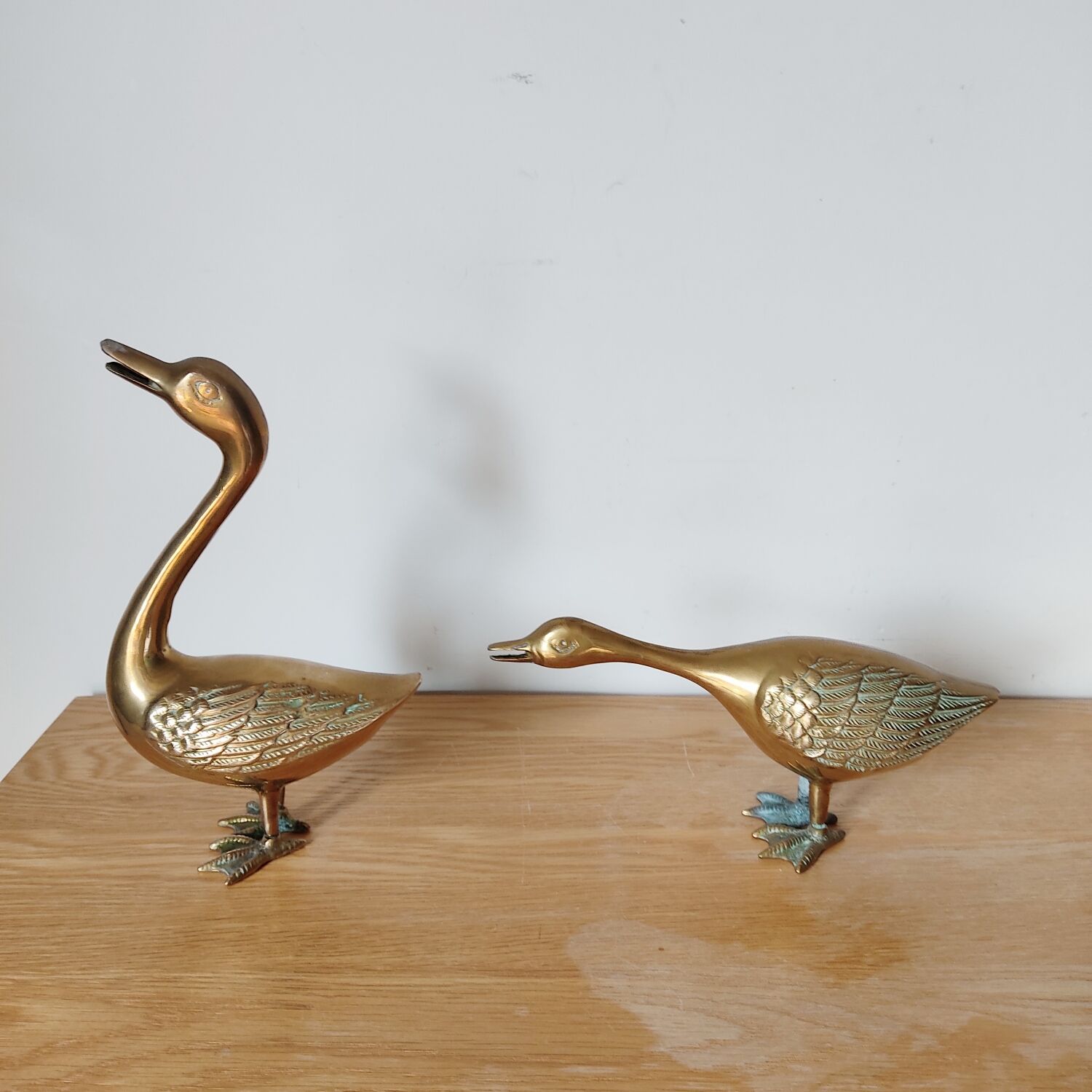 Pair of brass geese