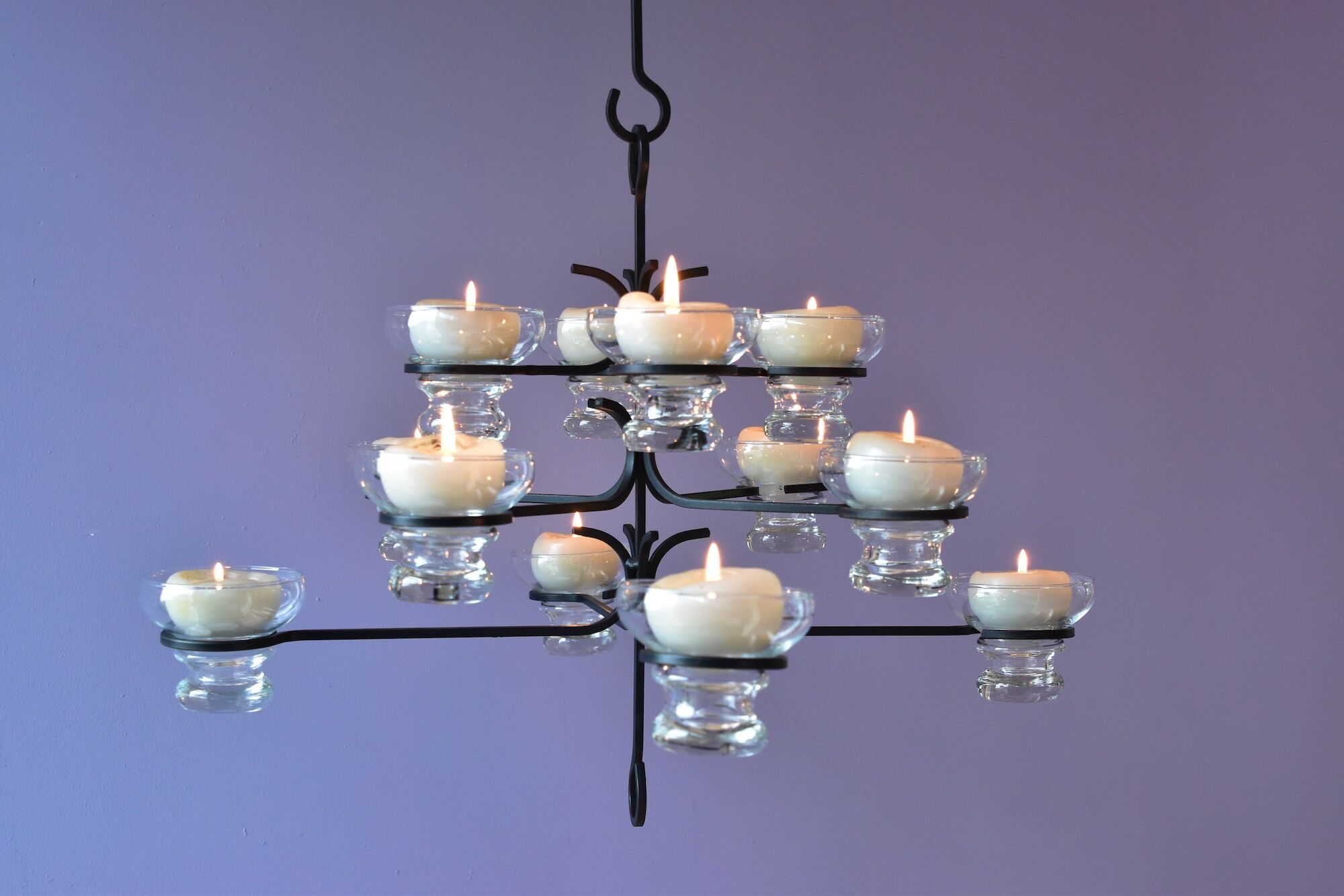 Skandinavien design twelve lights chandelier 1960's metal glass