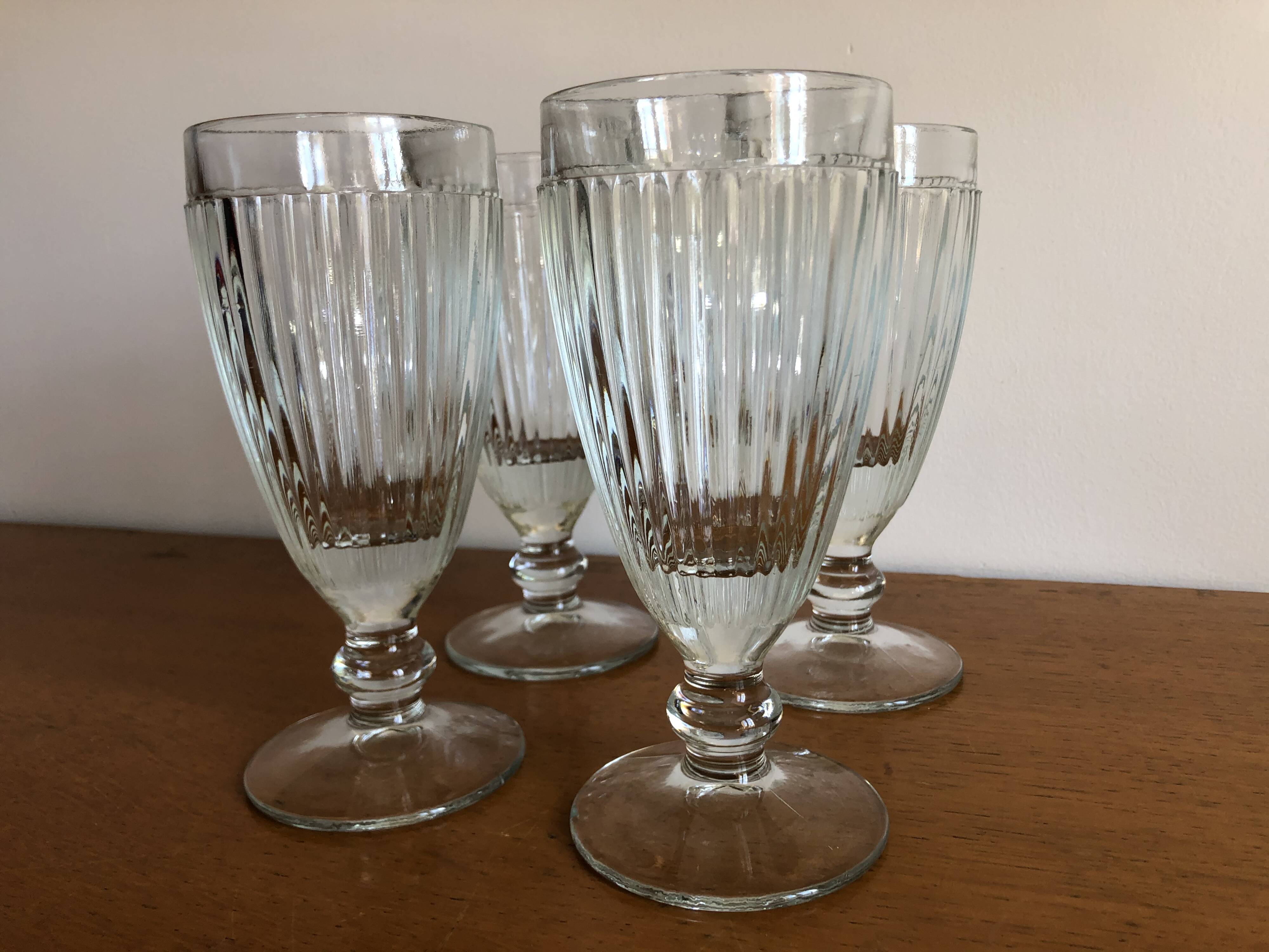 4 bistrot ice cream cups thick glass vintage