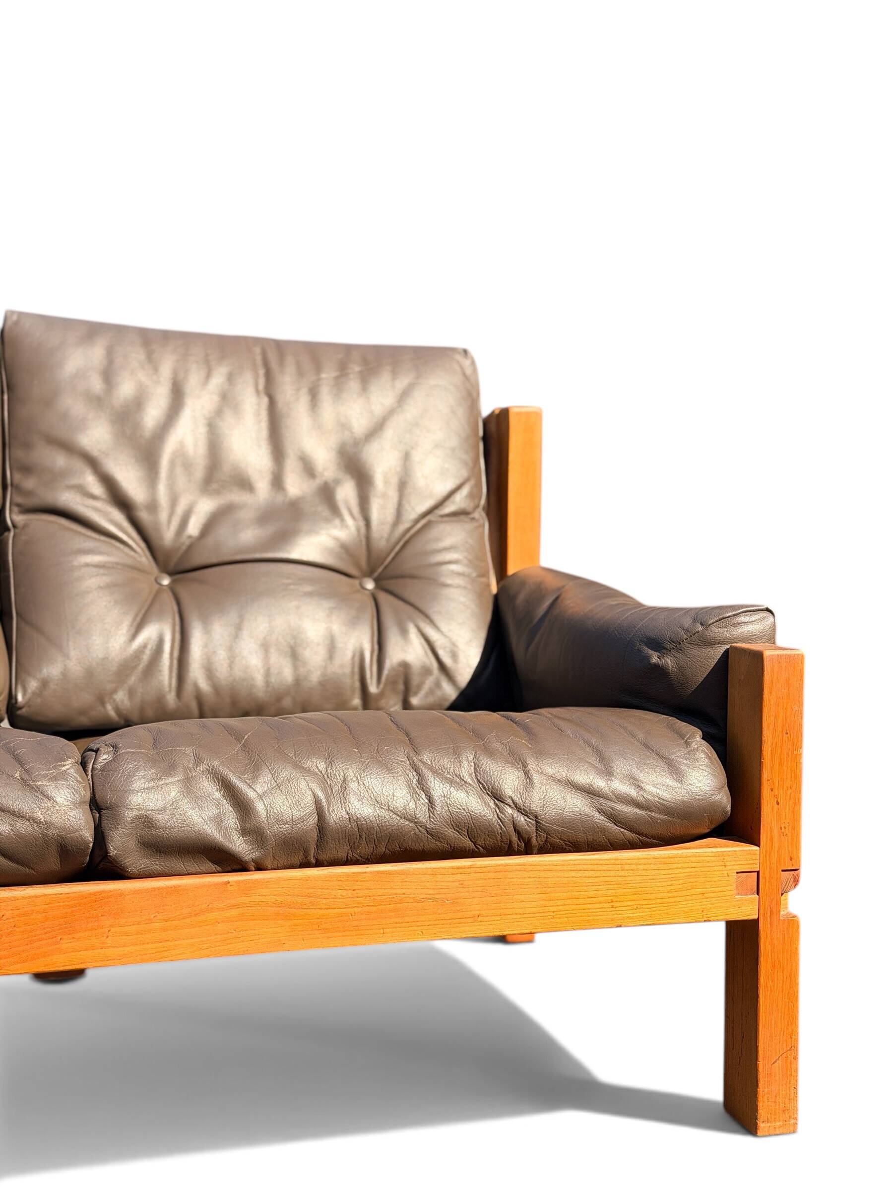 Ensemble Salon Pierre Chapo - Canapé S32 & Fauteuil S15 - Orme & Cuir Brun