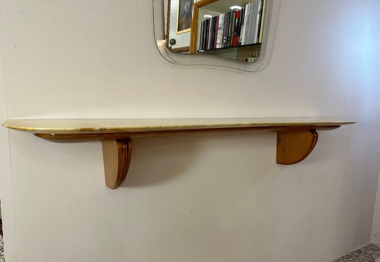 Italian Art Deco Console in Cherry Wood and Siena Marble by Paolo Buffa, 1940s