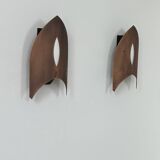 Pair of vintage matte copper wall lights, France, 1970.