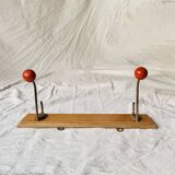Vintage wall coat rack - double hook - red wooden balls