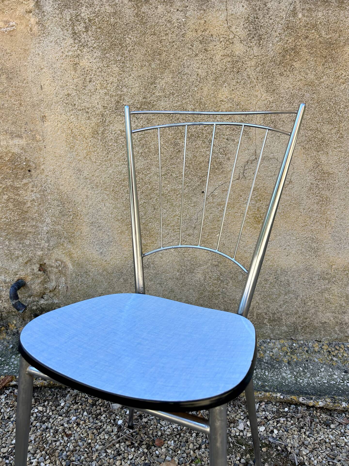 Chrome chair with blue Formica