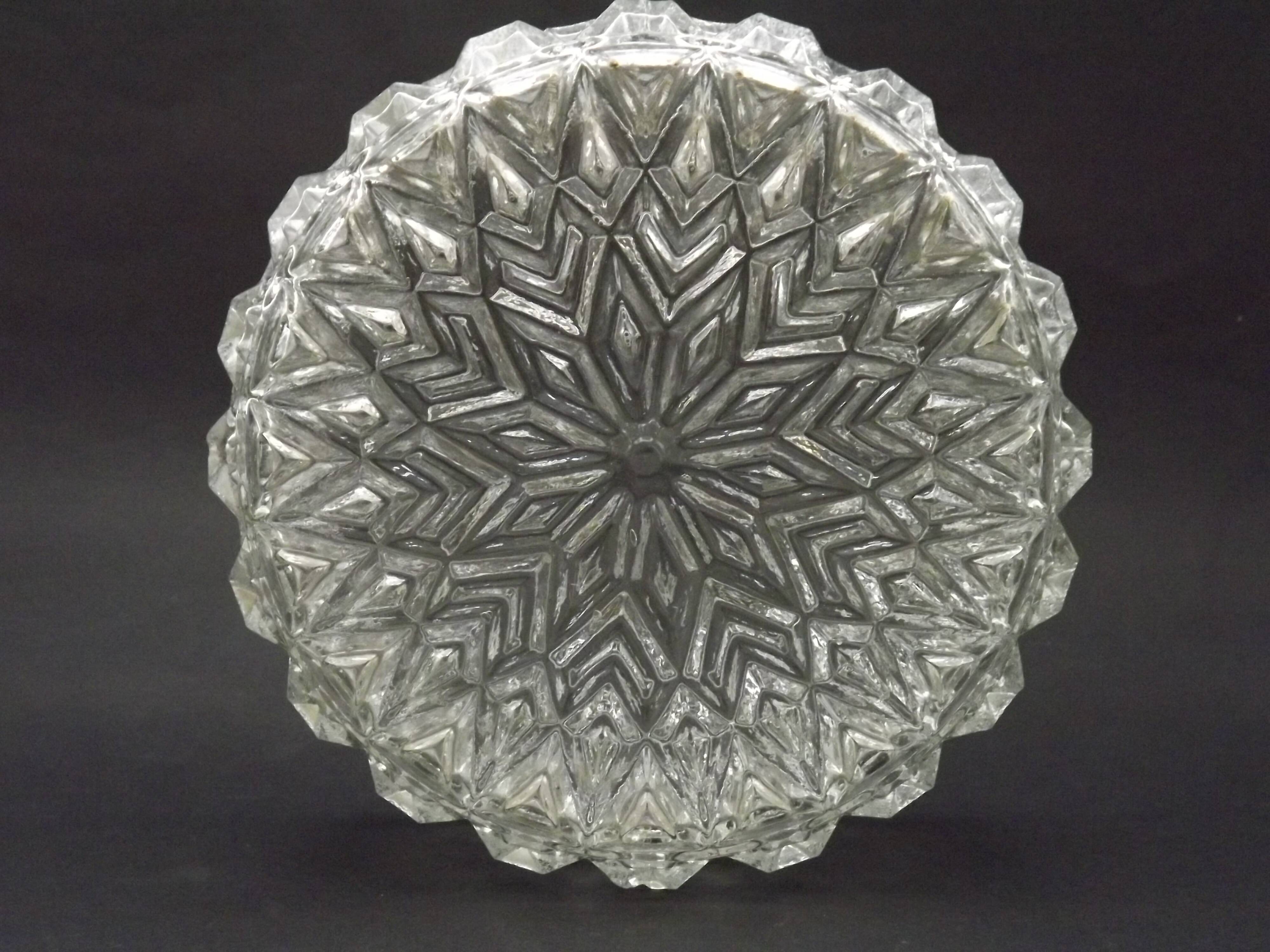 French Mid-Century Round Clear Cut Glass Ceiling Light Replacement Shade