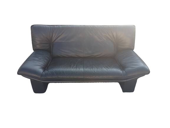 Vintage black leather sofa, 2 seater, Nicoletti Salotti
