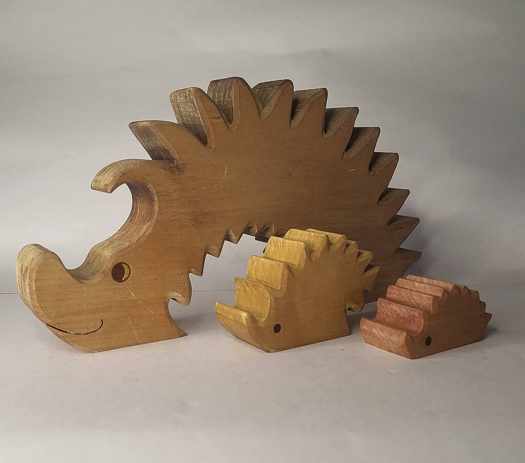 Vintage Wooden Puzzle Hedgehog Toy Decoration