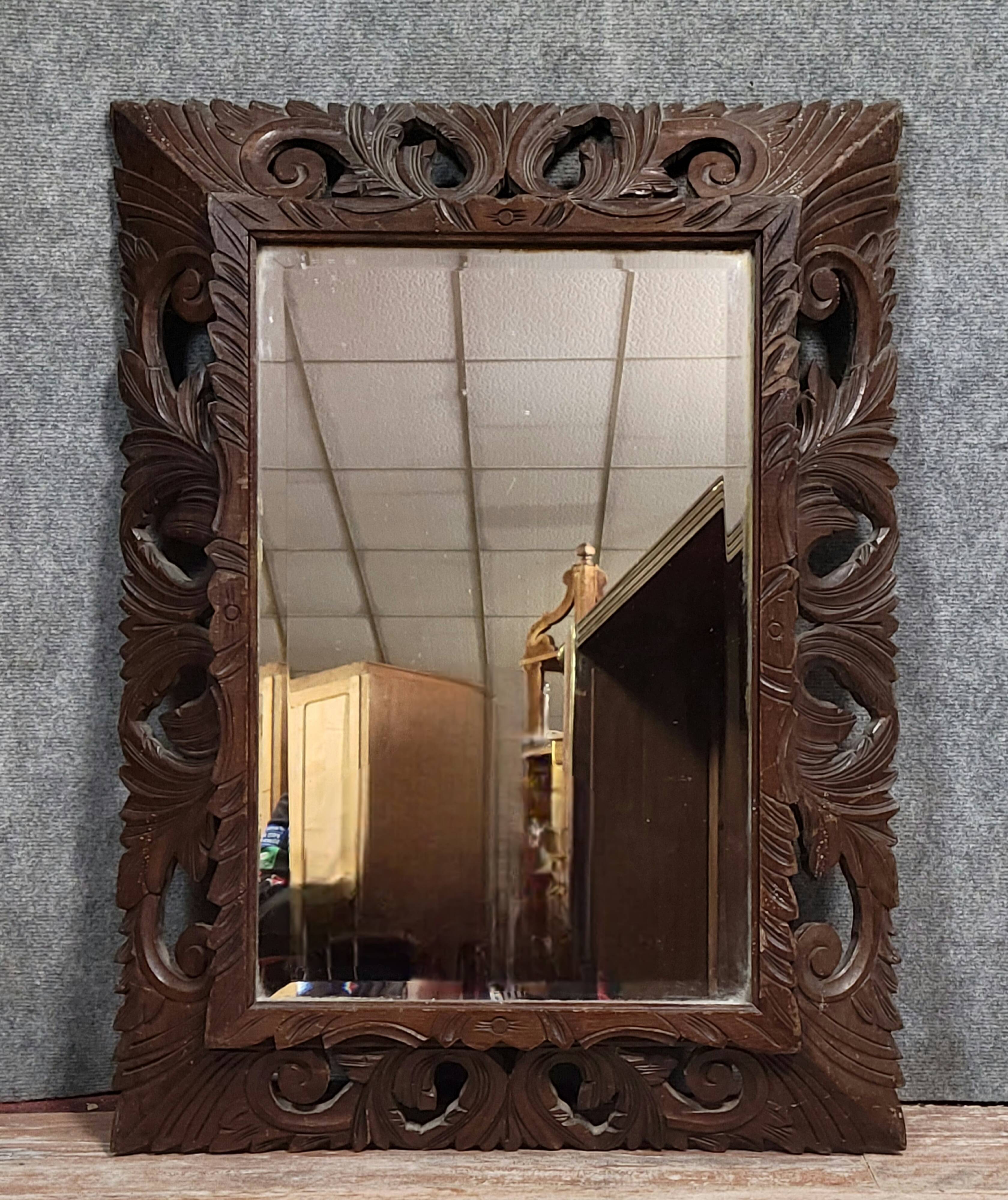 Antique 19th-century carved oak mirror
