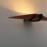 Vintage modernist wall lamp, black lacquered metal and wood, France 1980s