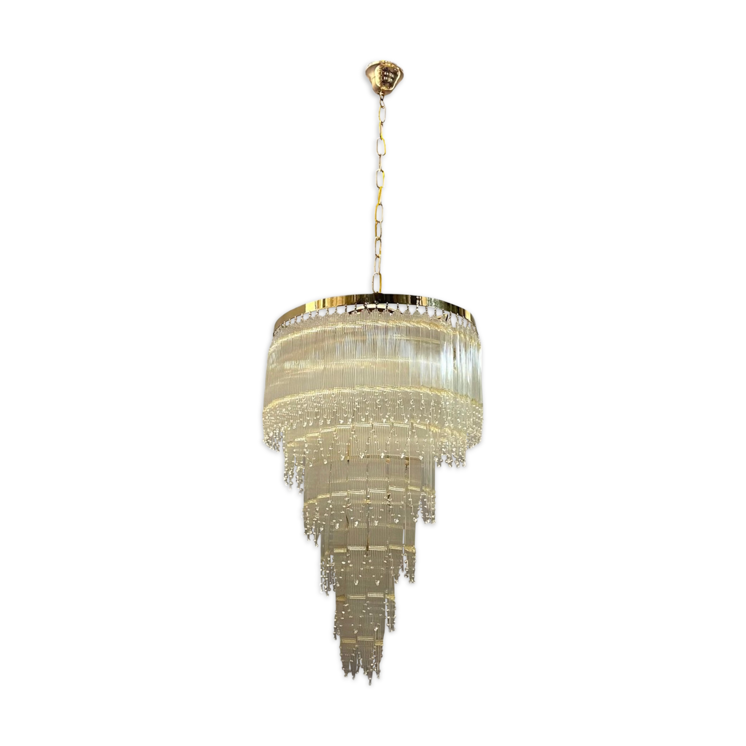 Mid-century italian brass acrylic chandelier lamp