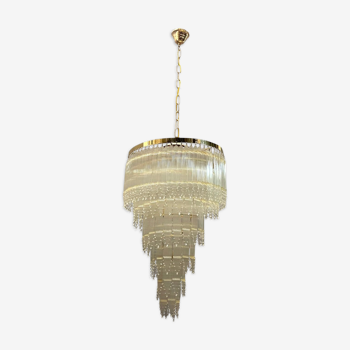 Mid-century italian brass acrylic chandelier lamp