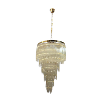 Mid-century italian brass acrylic chandelier lamp