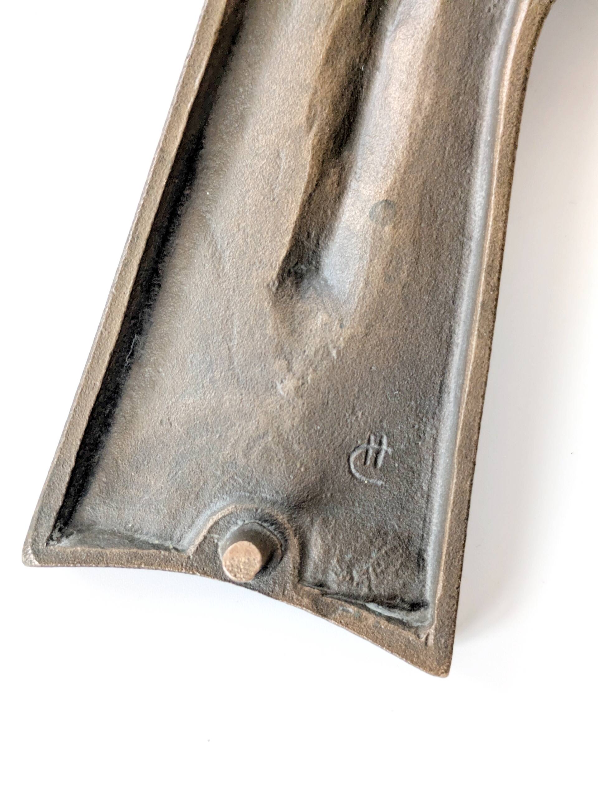 Vintage brutalist bronze crucifix, religious art from the 1950s