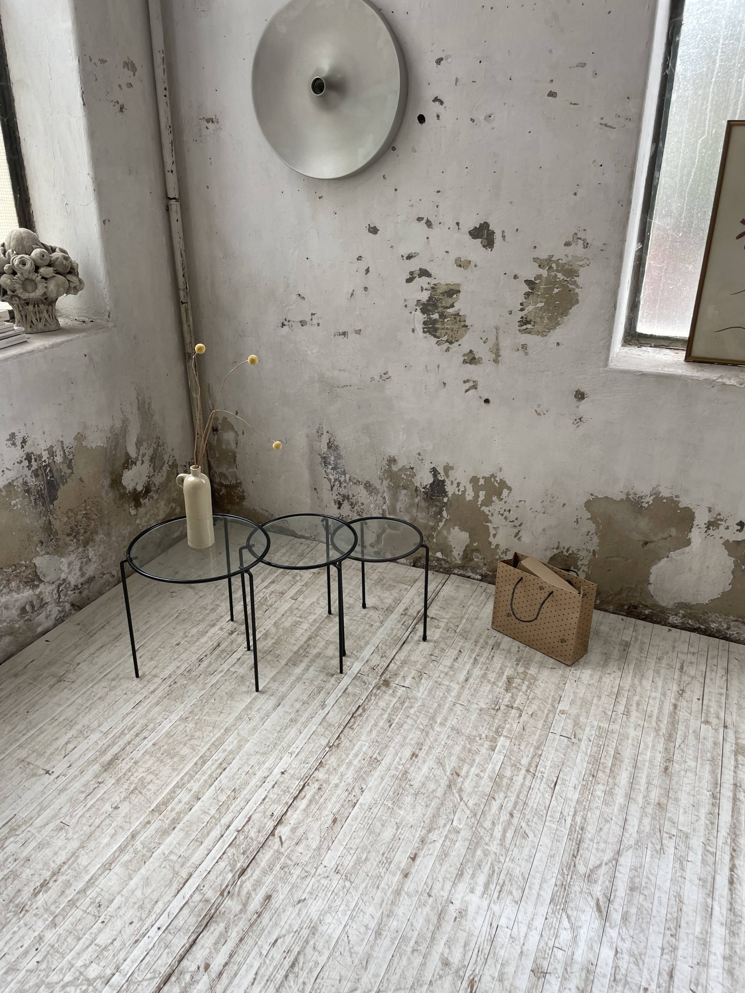 50s metal and glass nesting coffee tables