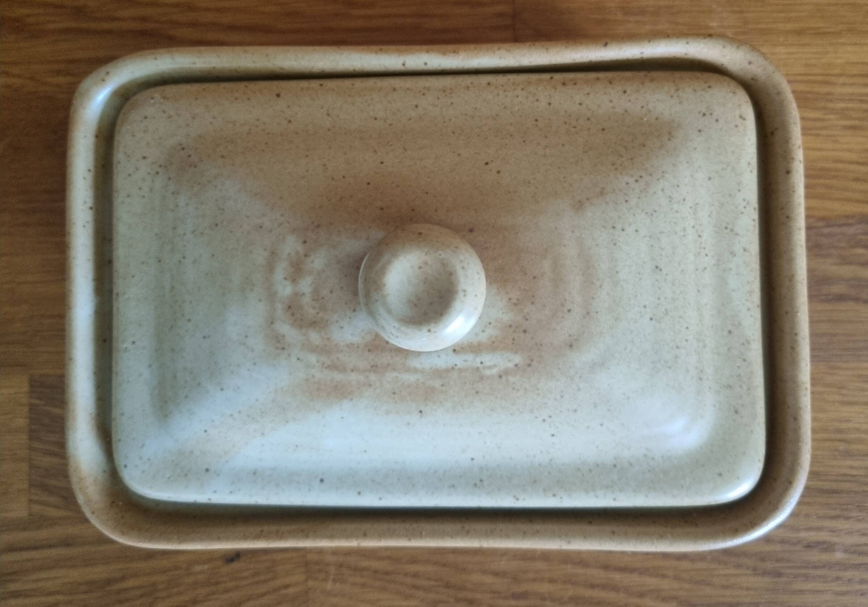 Vintage stoneware butter dish Village CNP with lid