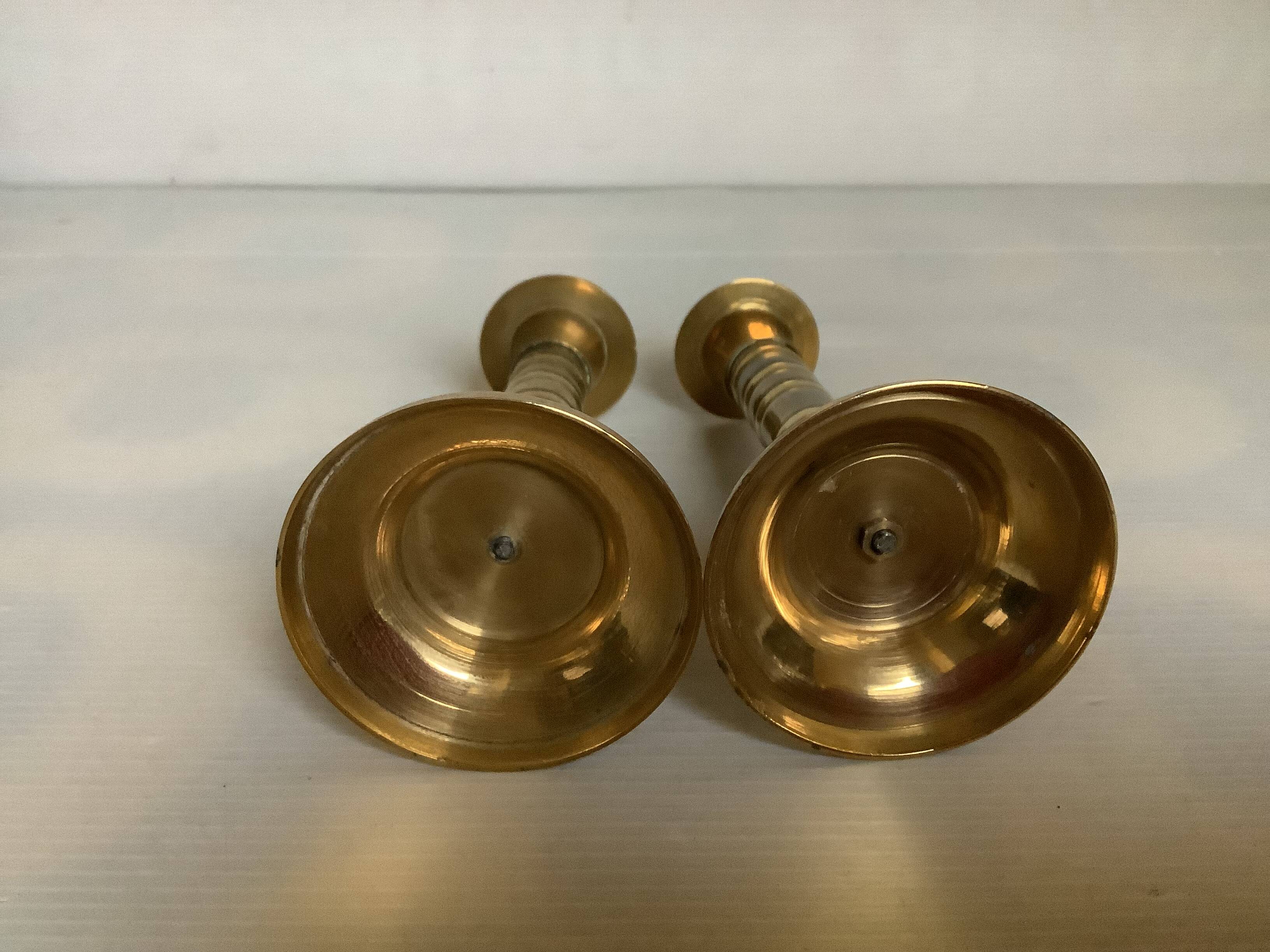 Pair of small two-tone brass candlesticks