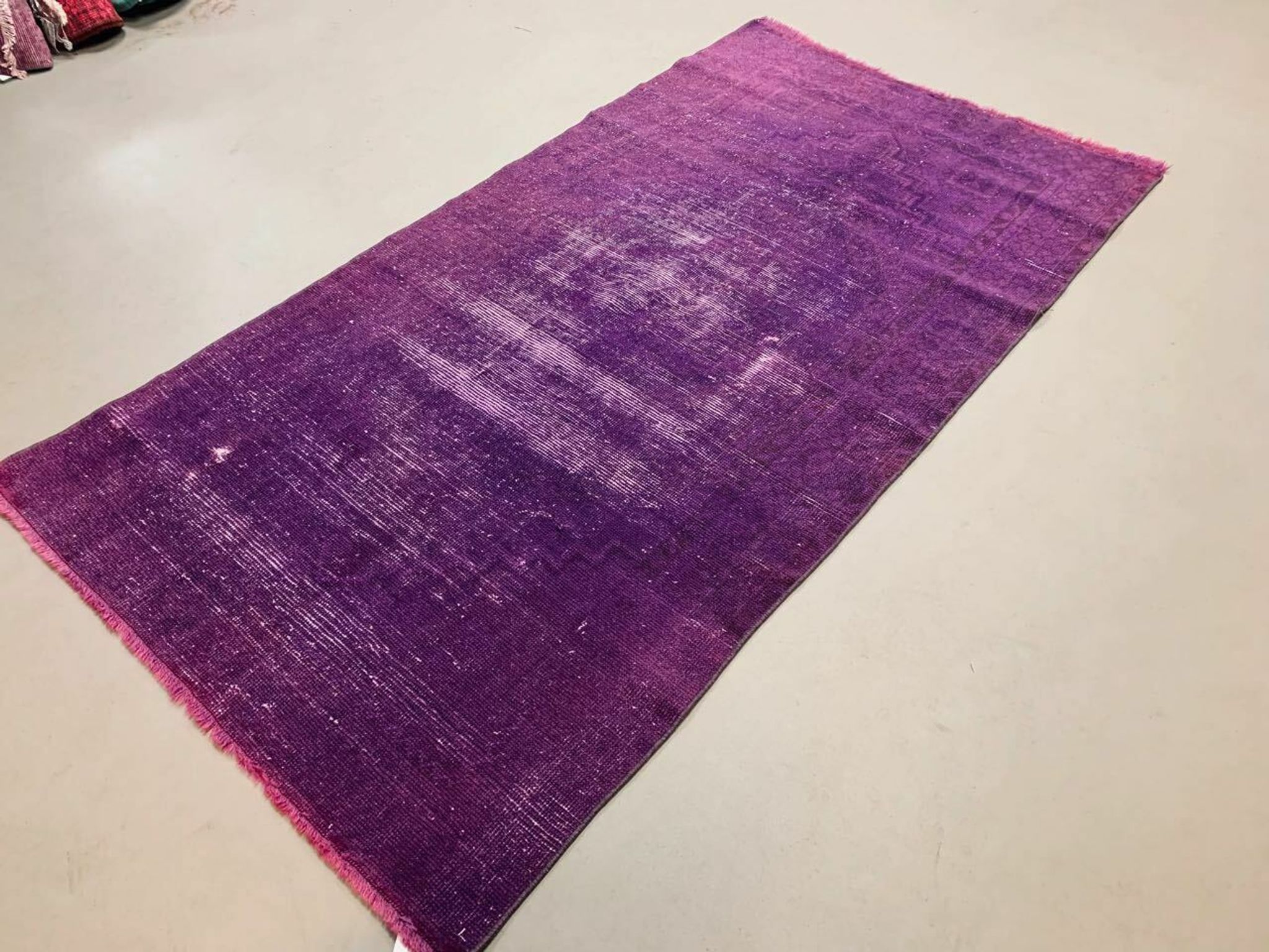 Old tribal Distressed Overdyed Vintage Turkish Wool Rug 194x102 cm Medium